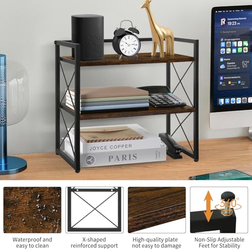 Desktop Shelf Organizer, 2 Tier Office Shelves, Wood Desk Organizer Storage Rack and Freestanding Display Shelf for Office, Dormitory, Home - view 4