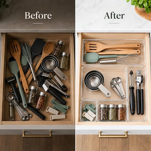 10 Pack Clear Drawer Organizer, 5 Sizes, Non-Slip Storage Trays - view 3