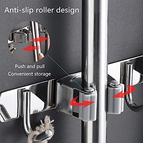 Broom Mop Holder Wall Mount Tool Hanger Organizer (4 Racks 5 Hooks) - view 5