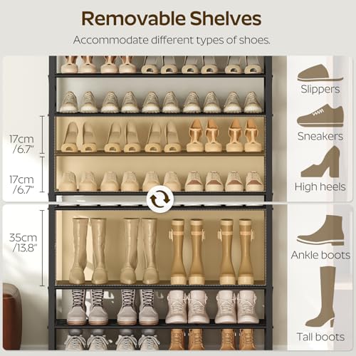 10-Tier Shoe Rack, 39.4" L Shoe Shelf for 45-50 Pairs of Shoes, Tall Shoe Storage Organizer with Metal Frame, Large Capacity Shoes Rack for Entryway, Closet, Rustic Brown and Black SS39BR - view 5