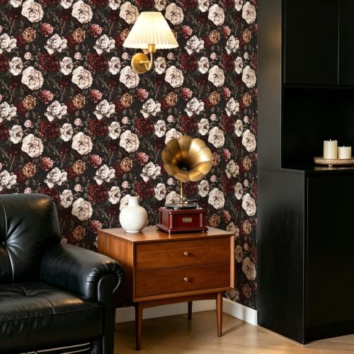 Dark Red Vintage Floral Peel and Stick Wallpaper 17.5" x 118" - view 6