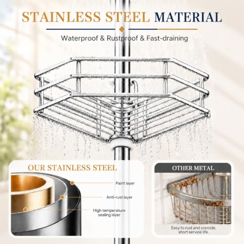 Rustproof Corner Shower Caddy Tension Pole for Bathroom Storage - view 3