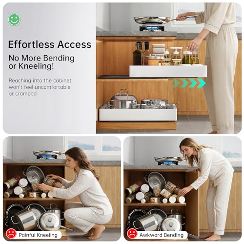 Pull out Cabinet Organizer, 1 pack, 20.5" Deep Heavy Slide out Drawers, Upgrade Three Triple-Slide Rail Systems, Expandable 12.8"-20.8" Roll out Shelf Storage for Kitchen Base Cabinet Organization - view 3