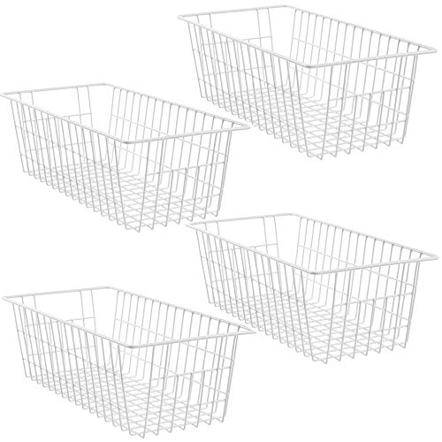 15.7" Freezer Baskets Wire Storage Baskets Bin Organizer,Kitchen, Basket Organizers Bins for Home, Bathroom, Closet Organization, white,set of 4