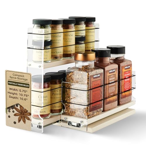 Combo Spice Rack Drawer - Pull Out Pantry Organizers and Storage - Kitchen Cabinet Organizer - Seasoning Sliding Caddy - Made in USA (5.75" W x 10.75" H x 10.60" D, Partially Assembled)