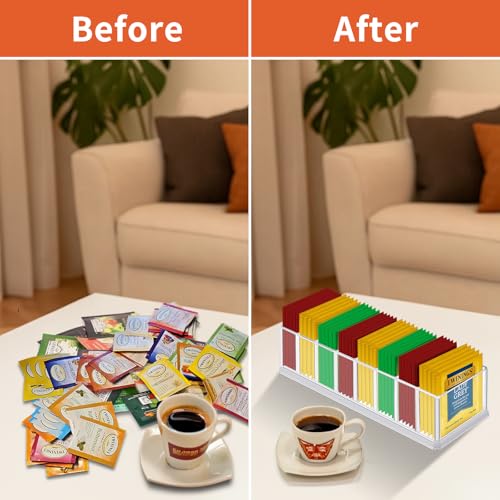 Tea Bag Organizer Holder for Kitchen Pantry Cabinet, Countertop, Tea Storage Box Station Bin Caddy Holds Beverage Bags| Sweeter| ketchup packets| Spice Pouches| Dressing Mixes - Transparent - view 5