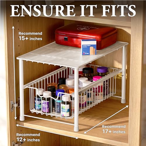 Wired Stackable Under Sink Cabinet Sliding Basket, White - view 3