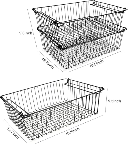 Set of 2 Stackable XXL Wire Baskets For Pantry Storage and Organization -16x12in Large Metal Food Baskets -Vegetable,Fruit,Potato,Onio, Pantry Storage Bins With Handles (White, XXL) - view 3