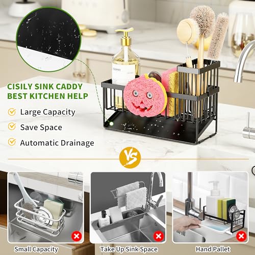 Sponge Holder for Kitchen Sink, Smiley Face Sink Caddy with Removable Brush Holder,Self-Draining Sponge Caddy for Sponge,Soap,Dish Brush,Scrubber,Kitchen Essentials and Gadgets - view 2