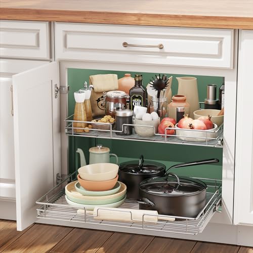 2 Tier Individual Pull Out Cabinet Organizer 25½" W x 21½" D, Slide Out Kitchen Cabinet Storage Sliding Shelves - view 5
