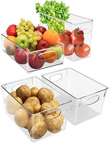 Plastic Storage Bins Stackable Clear Pantry Organizer Box Bin for Organizing Kitchen Fridge, Food, Snack Pantry, Fruit, Vegetables, Bathroom, Wide & Narrow Deep Container Set - view 7