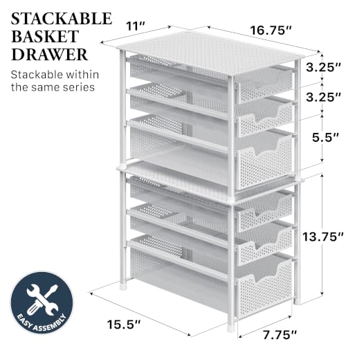 3 Tier White Alloy Steel Sliding Basket Organizer Drawer Cabinet - view 2