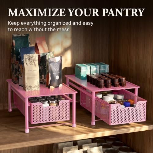 Stackable Cabinet Basket Drawer Organizer, Pink - view 7