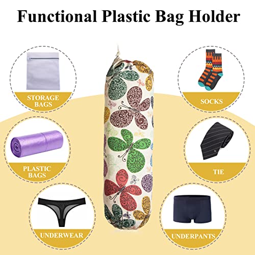 Plastic Bag Holder, Wall Mount Plastic Bag Organizer Dispenser, Heavy Duty Grocery Bag Storage Holder, Hanging Shopping Bag Holder for Home Kitchen Camper (Multicolor Butterfly) - view 4