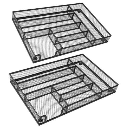 2-Pack 6-Compartment Mesh Office Drawer Organizer Tray, Black