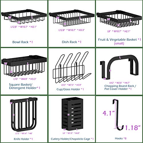 Over the Sink Dish Drying Rack, 2 Tier Adjustable Large Capacity Stainless Steel Dish Rack for Kitchen Counter, Heavy Duty Space Saver Organizer with Utensil Holder, Black - view 6