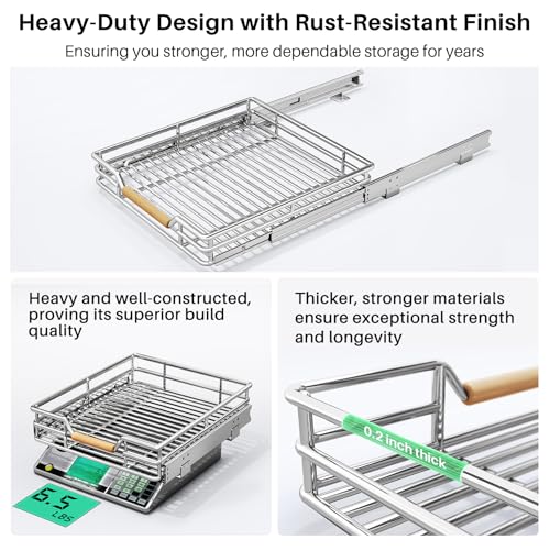 Pull out Cabinet Organizer, 15"W X 21"D, Heavy Duty Smooth Sliding Under Cabinet Shelves for Pots and Pans, Full-Extension Roll out Drawers, Slide out Organization for Home Kitchen Pantry - view 6