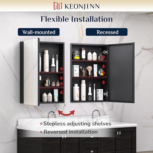 Black Medicine Cabinet with Mirror 14" x 18", Adjustable Shelves - view 5