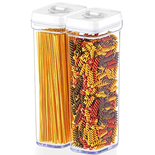 Pasta Storage Containers for Pantry - Set of 2 White Airtight Spaghetti Container Storage - Ideal for Spaghetti & Noodles, Kitchen Pantry Organization and Storage, Keeps Food Fresh