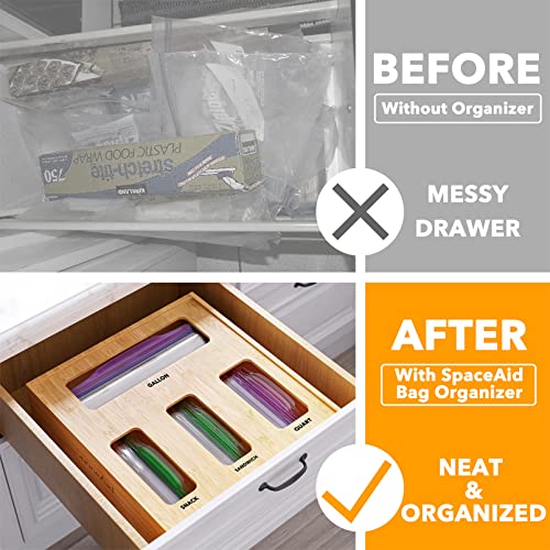 Bag Storage Organizer for Kitchen Drawer, (1 Box 4 Slots) Bamboo Drawer Dividers 6 Dividers with 12 Inserts (17-22 in), Inserts, 3 Sizes, 9 Pack - view 2