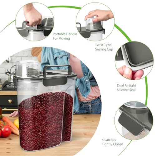 Rice Storage Container, 5 to 10lb Dry Food Airtight Dispenser, Pet Dog Cat Food Canister, BPA Free Clear Plastic Kitchen and Pantry Organization Bin for Oatmeal, Grain, Cereal, Pasta, Flour - view 4