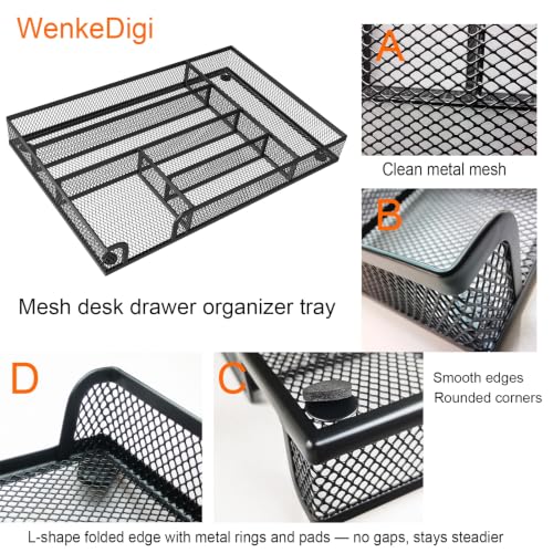 2-Pack 6-Compartment Mesh Office Drawer Organizer Tray, Black - view 4