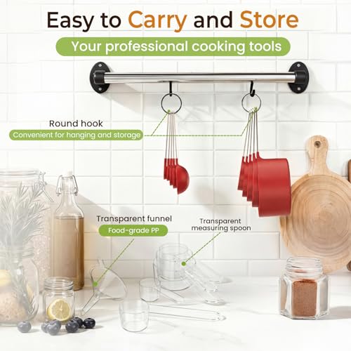 16PCS Measuring Cups and Spoons Set, Measuring Spoon Set with Metric and US Measurements, Fits for Measuring Dry and Liquid (Red) - view 7