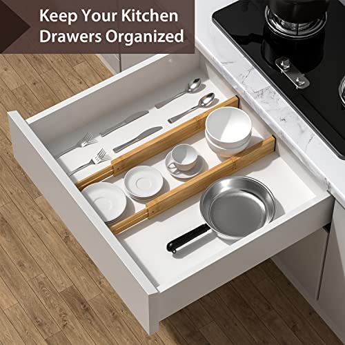 4 Pack Bamboo Drawer Dividers 17-22" Adjustable Kitchen Organizer, Natural - view 4