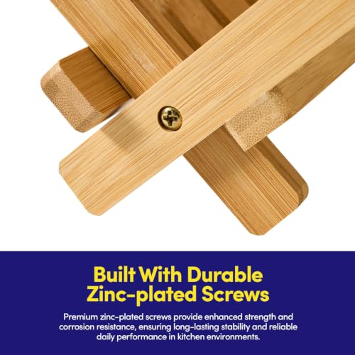 Dish Drying Rack, 2 Tier Bamboo Drying Rack, Freestanding Collapsible Countertop Dish Drainer, Folds Flat for Compact Storage, Eco-Friendly Natural Bamboo, 17.72" x 11.1" x 9.45" Open, Ideal for - view 4