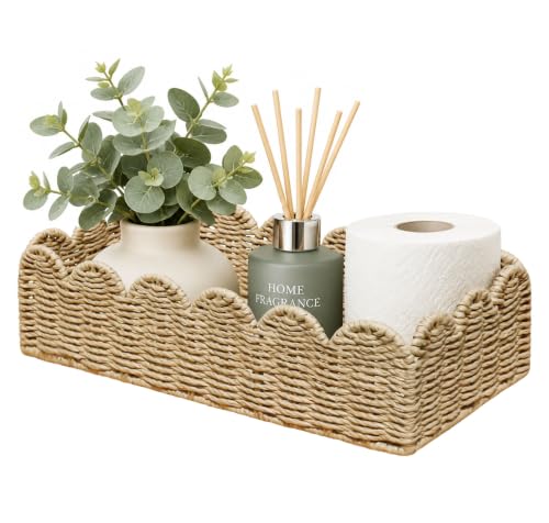 Updated Scalloped Toilet Paper Storage Basket for Toilet Tank, Beige