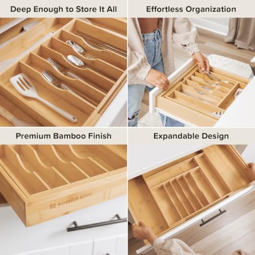 Silverware & Utensil Drawer Organizer, 18.5-33 in, Bamboo - view 3