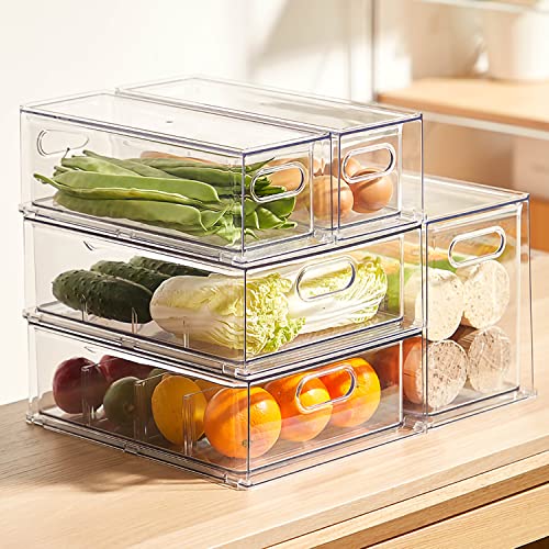 4 pack Stackable Refrigerator Organizer Bins Pull-Out Drawers for Fruit and Veggies Storage Organizer for Fridge Clear Drawer Containers with Handle Divided Organization for Produce Saver - view 2