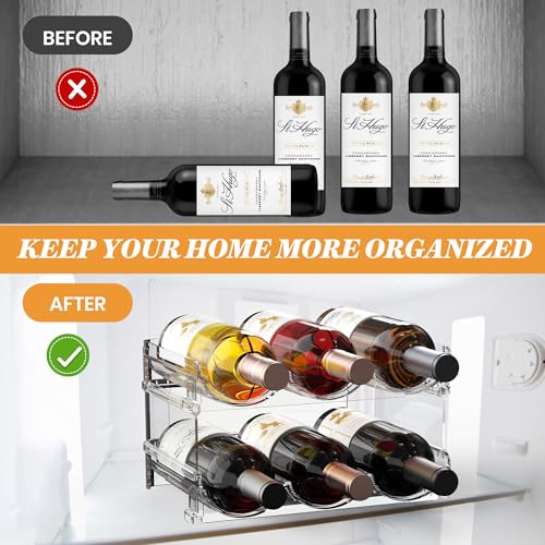 Plastic Stackable Wine Rack for Refrigerator, 2 Tier Large Capacity Water Bottle Organizer for Cabinet, Free-Standing Water Bottle Storage Rack for Fridge, Countertop, Pantry, Freezer, Hold 6 Bottles - view 5
