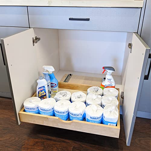 26'' Under Sink Organizers Storage Dovetail Drawer Rollout Drawer Wood Tray Kitchen Organizer Cabinet Slide Out Shelve Pull-Out Shelf Organization Assembled w/Sliders (26'' Width/one Drawer) - view 6
