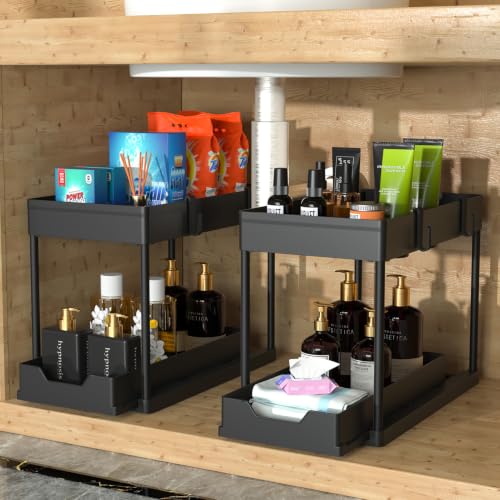 Under Sink Organizer, 2‑Tier Pull‑Out Cabinet Storage for Bathroom Kitchen