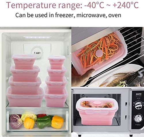 4PCS Silicone Collapsible Food Storage Containers with Lids Silicone Lunch Box BPA free for Kitchen Pantry Organization Microwave Freezer, Foldable Design for Outdoor Camping Picnic (Blue) - view 6