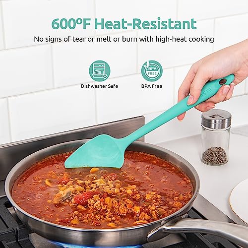 Measuring Cups and Spoons Set of 15, Silicone Spatula Set with 600℉ Heat Resistant (Aqua Sky) - view 5