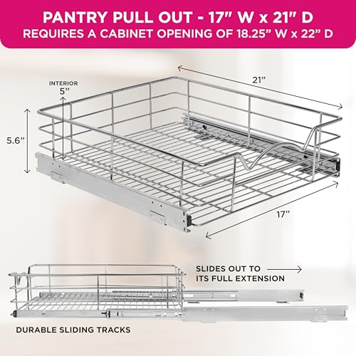 Pull Out Cabinet Organizer, Pantry Drawer, 17"W x 21"D x 5"H - view 3
