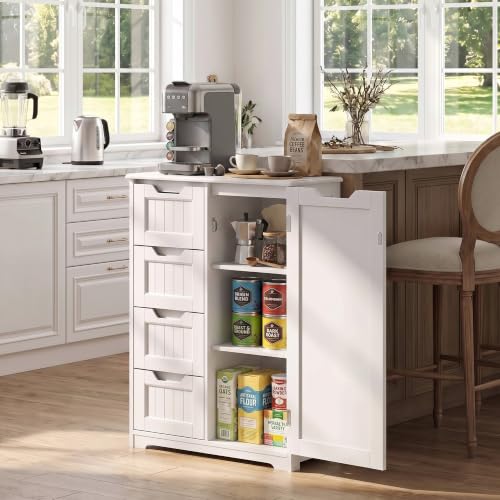 Small Coffee Bar Cabinet with 4 Drawers and Door, White - view 3