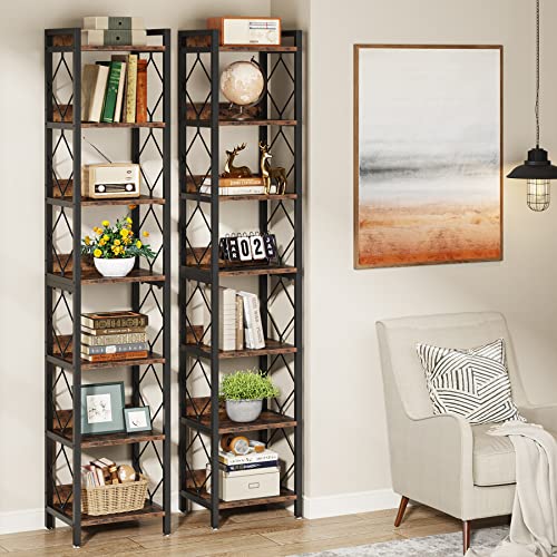 78.7 Inch Tall Skinny Narrow Bookshelf Bookcase, Brown - view 3