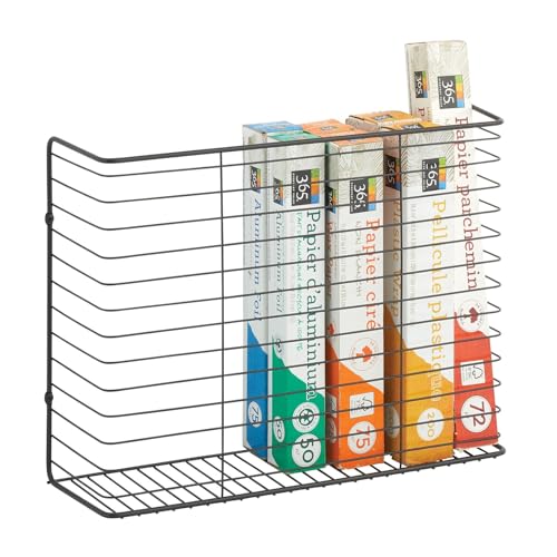 Portable Metal Farmhouse Wall Decor Angled Storage Organizer Basket Bin for Hanging in Kitchen/Pantry - Store Plastic Bags, Foils, Oils, Sandwich Bags - Black