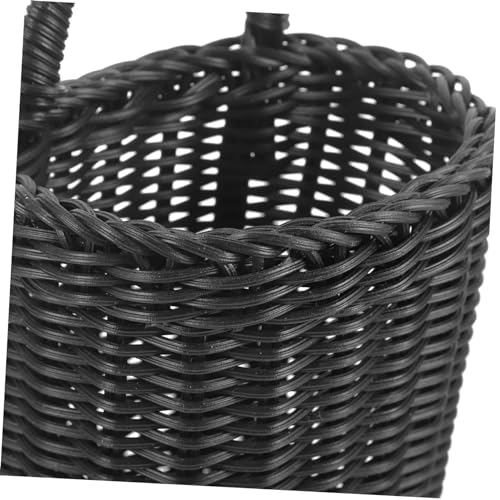 Black Hanging Woven Basket with Handle, Plastic Wall Storage - view 7