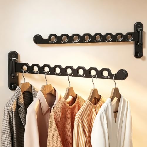 Wall Mounted Clothes Hanger Rack, Foldable Space Saving Laundry Rack