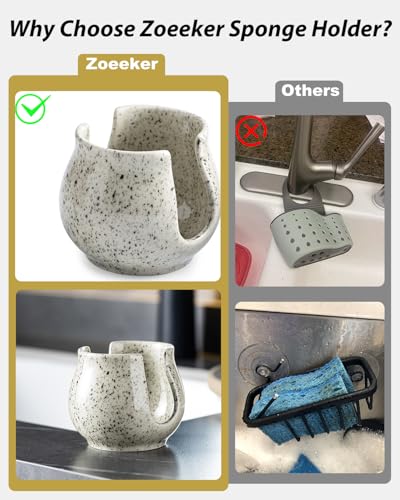 Sponge Holder for Kitchen Sink, Ceramic Dish Sponge Rack Sink Caddy - view 4