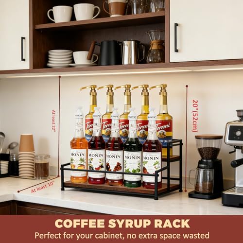 Coffee Syrup Rack Organizer, 2-Tier 10 Syrup Bottles Holder for Coffee Bar,Liquor Bottle Display Shelf,Wine Rack - Rustic Kitchen Cabinet for Spices, Jars - Stepped Pantry Shelf for Wine, Spice & Tea - view 3