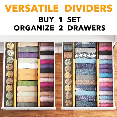Bamboo 4 Pack Dresser Drawer Dividers, 4.65“ High Adjustable 17“-22” Drawer Organizers, Expandable Organization for Clothing, Clothes, Dressers, Natural - view 5