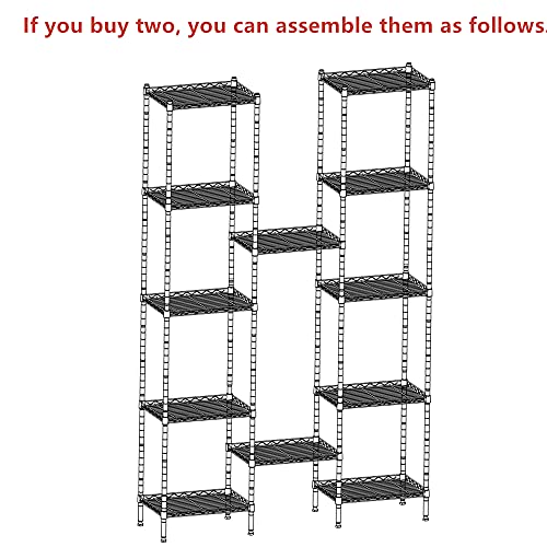 6 Wire Shelving Steel Storage Rack Adjustable Unit Shelves for Laundry Bathroom Kitchen Pantry Closet(Black,11.7" D x 16.8" W x 63" H) - view 5
