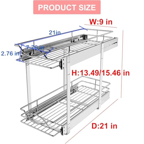 Pull Out Cabinet Organizer 9"W 21"D 2-Tier Slide Out Storage Shelf - view 2