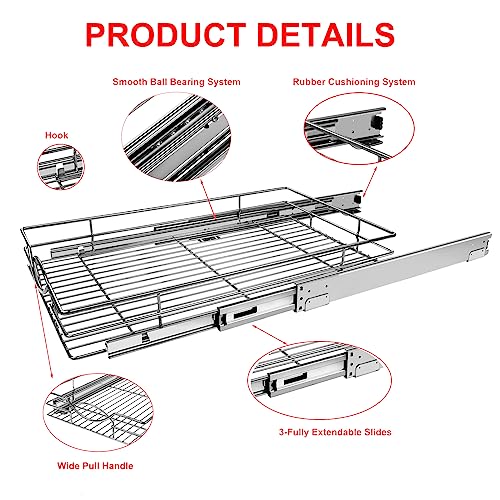 Pull Out Cabinet Organizer 11" W x 21" D, Heavy Duty Kitchen Cabinet Pull Out Shelves, Slide Out Wire Basket for Kitchen Cabinets, Bathroom, Pantry, Chrome Finish - view 4