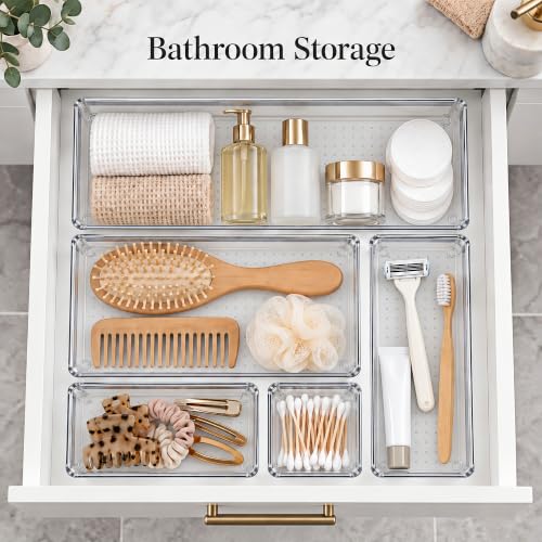 10 Pack Clear Drawer Organizer, 5 Sizes, Non-Slip Storage Trays - view 7